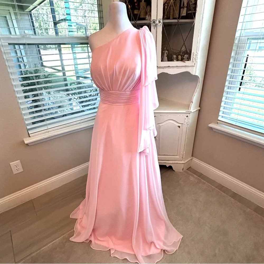 NEW Pastel Pink Dress, Pink Prom Dress, One Shoulder Dress, NWOT Sice XL/16 - Picture 2 of 11